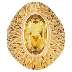 60s Portuguese Citrine Ring 19k Yellow Gold Cocktail Dome Fine Jewelry 7.5