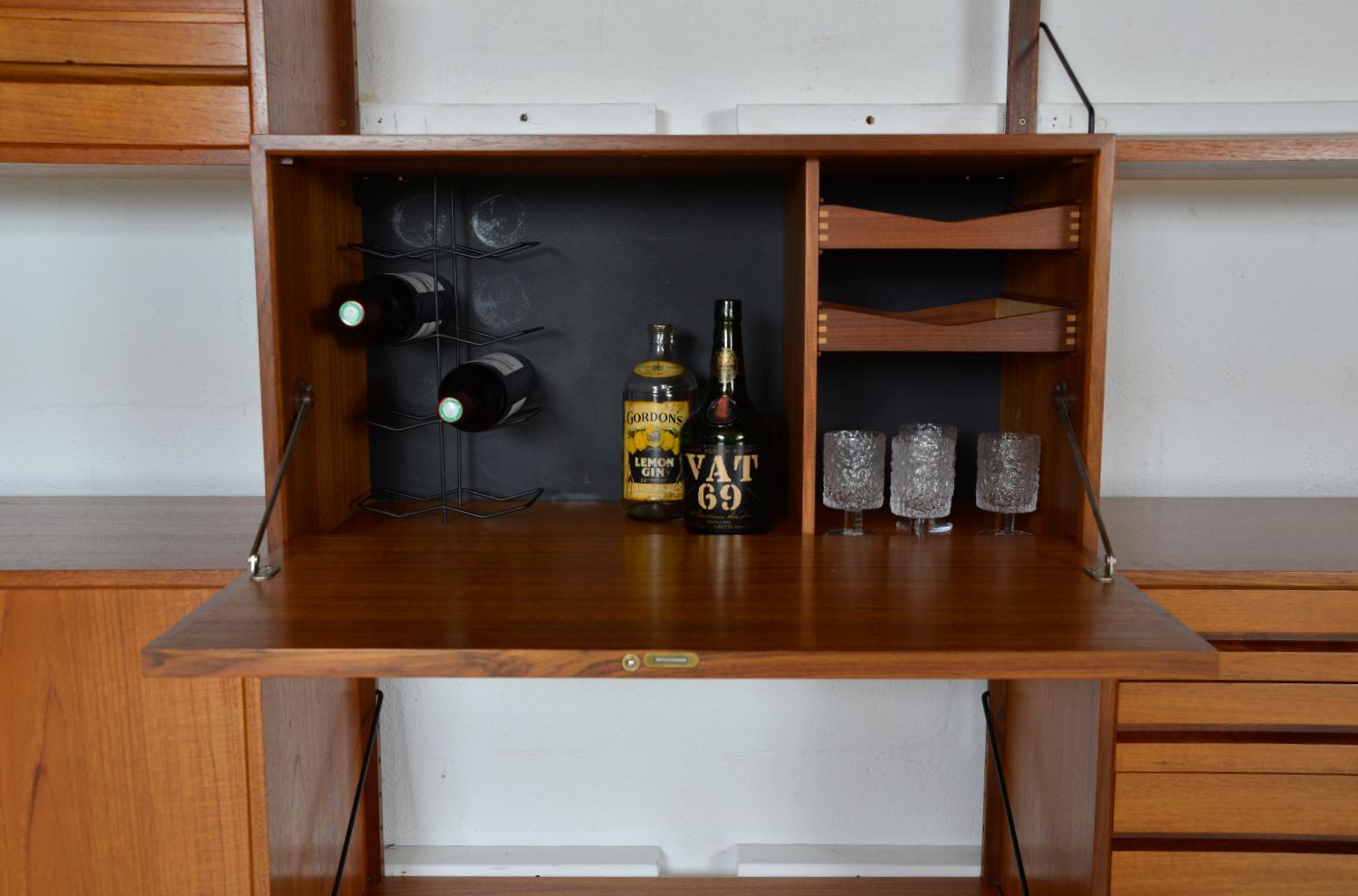 60s Poul Cadovius Modular Teak 3-Bay Danish Royal System Wall Unit Shelving Bar 4