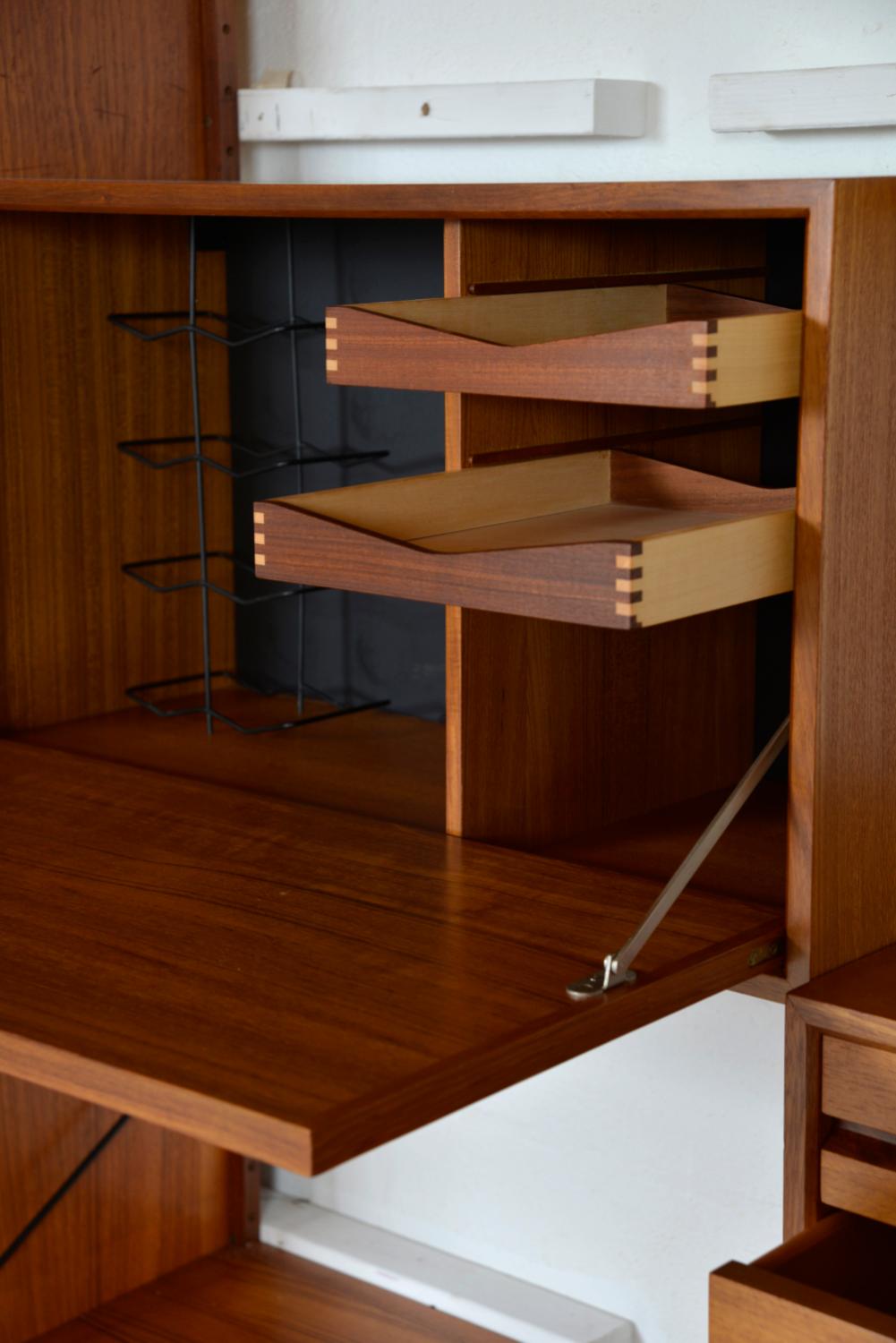 60s Poul Cadovius Modular Teak 3-Bay Danish Royal System Wall Unit Shelving Bar 14