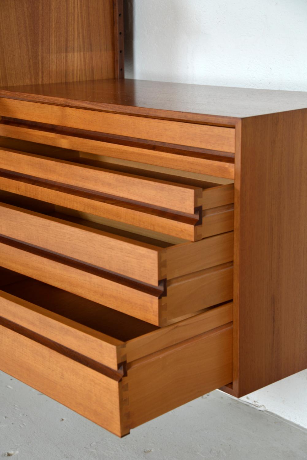 60s Poul Cadovius Modular Teak 3-Bay Danish Royal System Wall Unit Shelving Bar 1