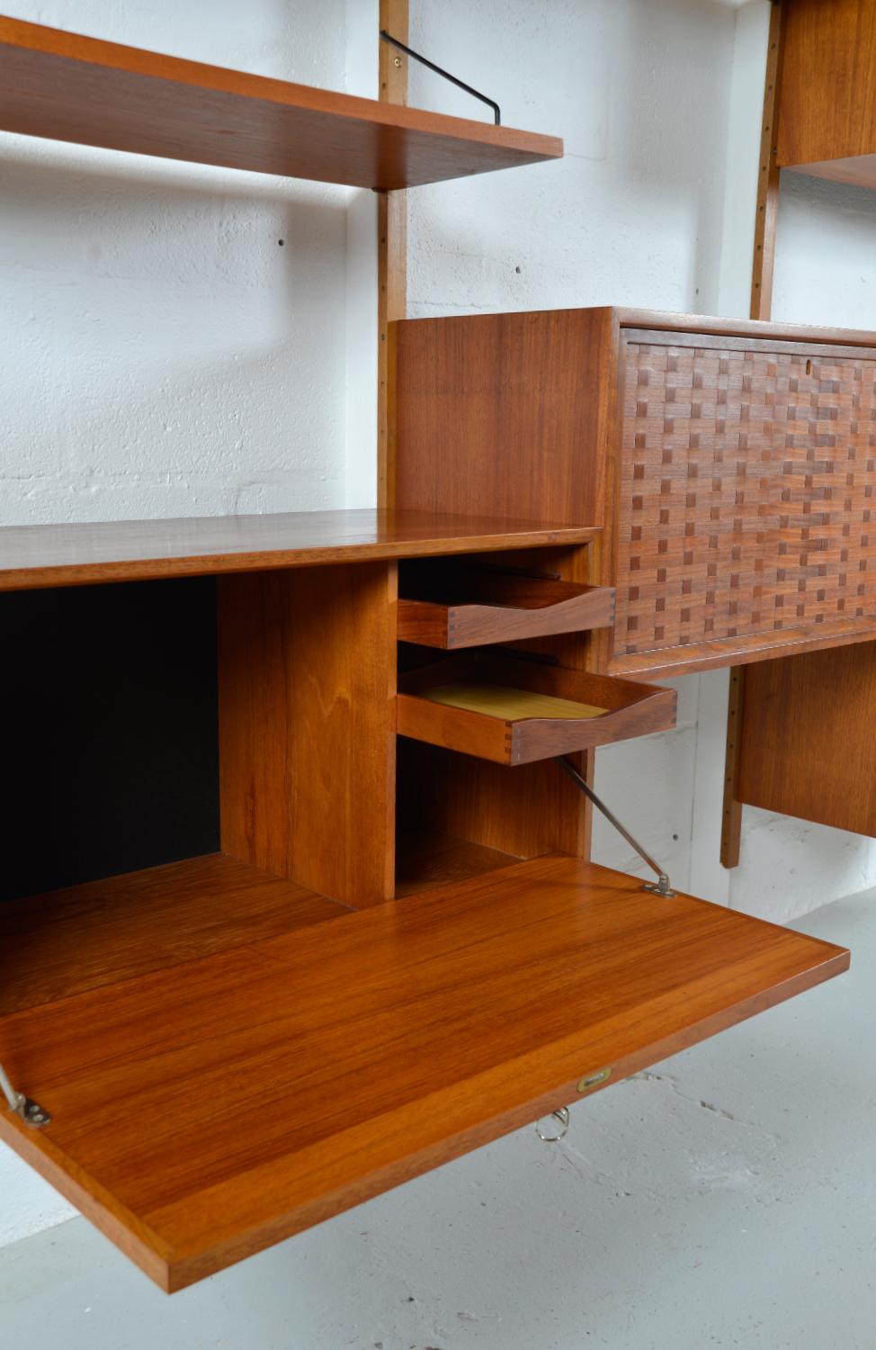 60s Poul Cadovius Modular Teak 3-Bay Danish Royal System Wall Unit Shelving Desk 8