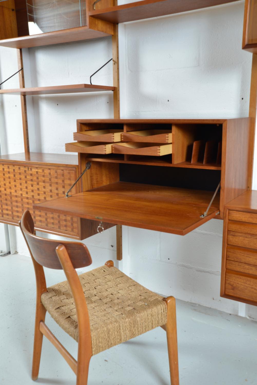 60s Poul Cadovius Modular Teak 3-Bay Danish Royal System Wall Unit Shelving Desk 9