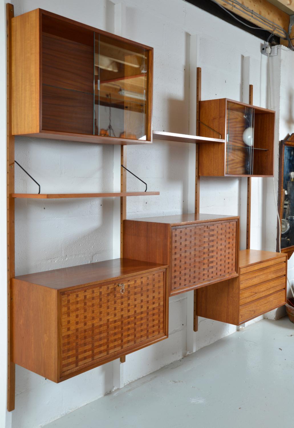 Mid-Century Modern 60s Poul Cadovius Modular Teak 3-Bay Danish Royal System Wall Unit Shelving Desk