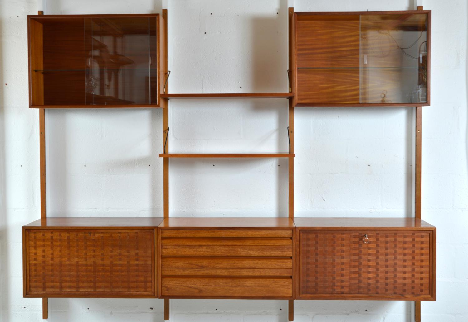 Metal 60s Poul Cadovius Modular Teak 3-Bay Danish Royal System Wall Unit Shelving Desk