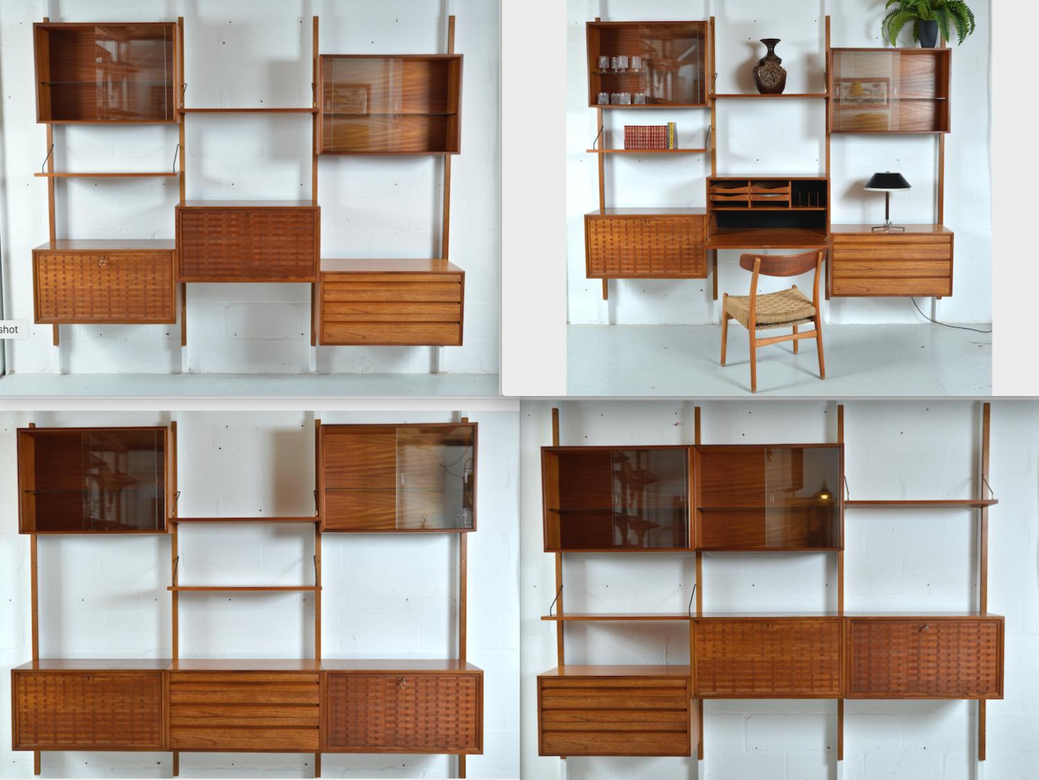 60s Poul Cadovius Modular Teak 3-Bay Danish Royal System Wall Unit Shelving Desk 2
