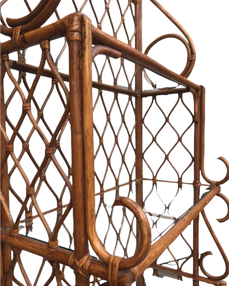 60s Rattan 3Tiered Glass Shelf Etagère For Sale at 1stDibs 3 tier