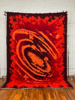 60s, Red Black Geometric, Scandinavian, UNUSED, Rya Rug, Modern Mid Century Wool