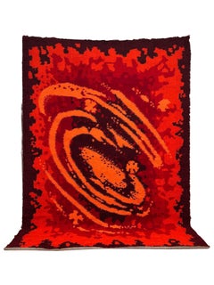 60s, Red Black Geometric, Scandinavian, UNUSED, Rya Rug, Modern Mid Century Wool