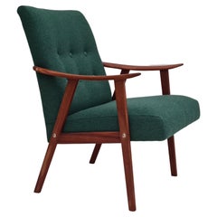 60s, reupholstered Danish armchair, furniture wool, teak wood
