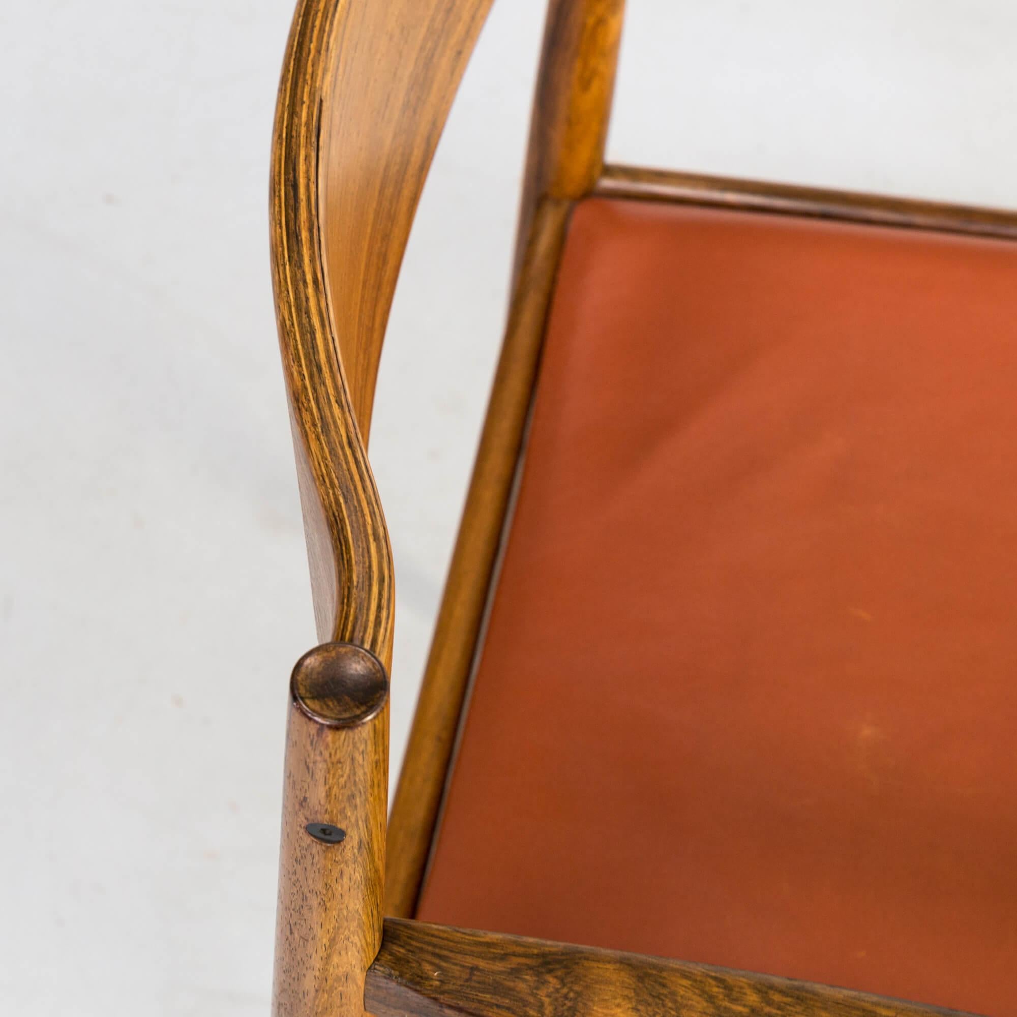 1960s Rosewood and Leather Chair for Bramin For Sale 2