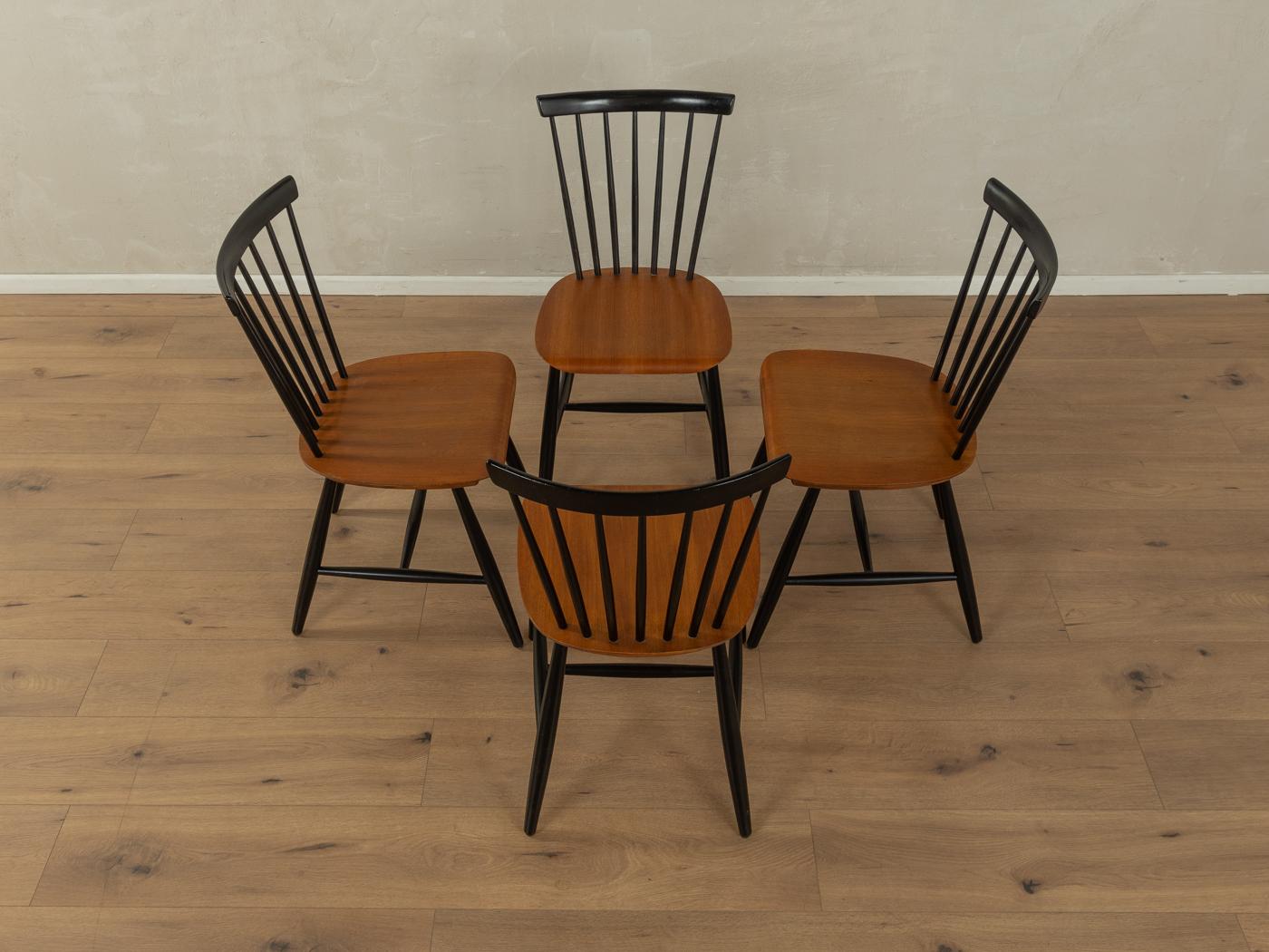 Rare dining chairs by Sven Erik Fryklund for HagaFors from the 1960s. High-quality solid ash wood frame lacquered in black with a seat in teak veneer. The set consists of 4 chairs.

Quality Features:
very good workmanship
high quality materials
Made