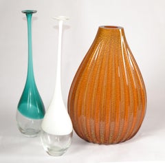 60s Seguso Murano Blown Fluted Amber Gold Encased Large Vase Mid-Century Modern