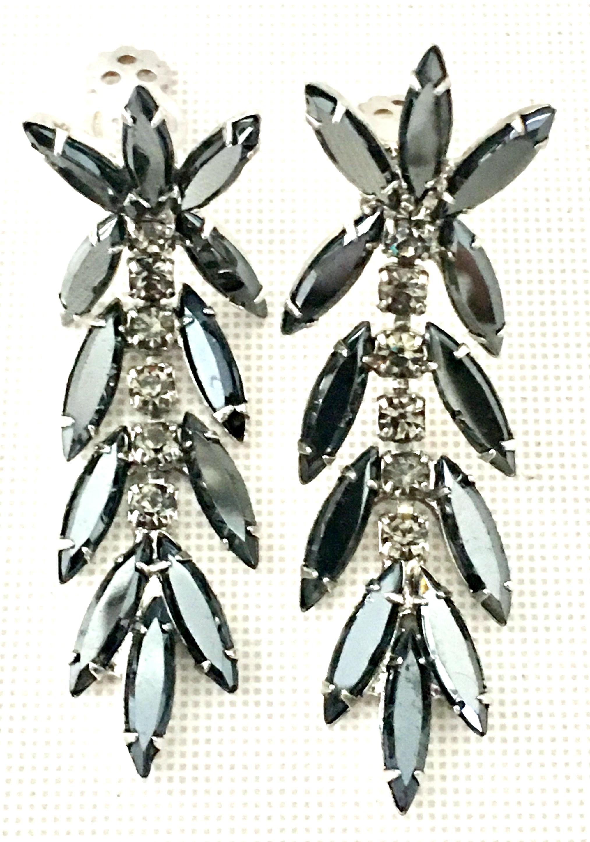 60'S Silver & Austrian Crystal Dangle Earrings By, Delizza & Elster In Good Condition In West Palm Beach, FL