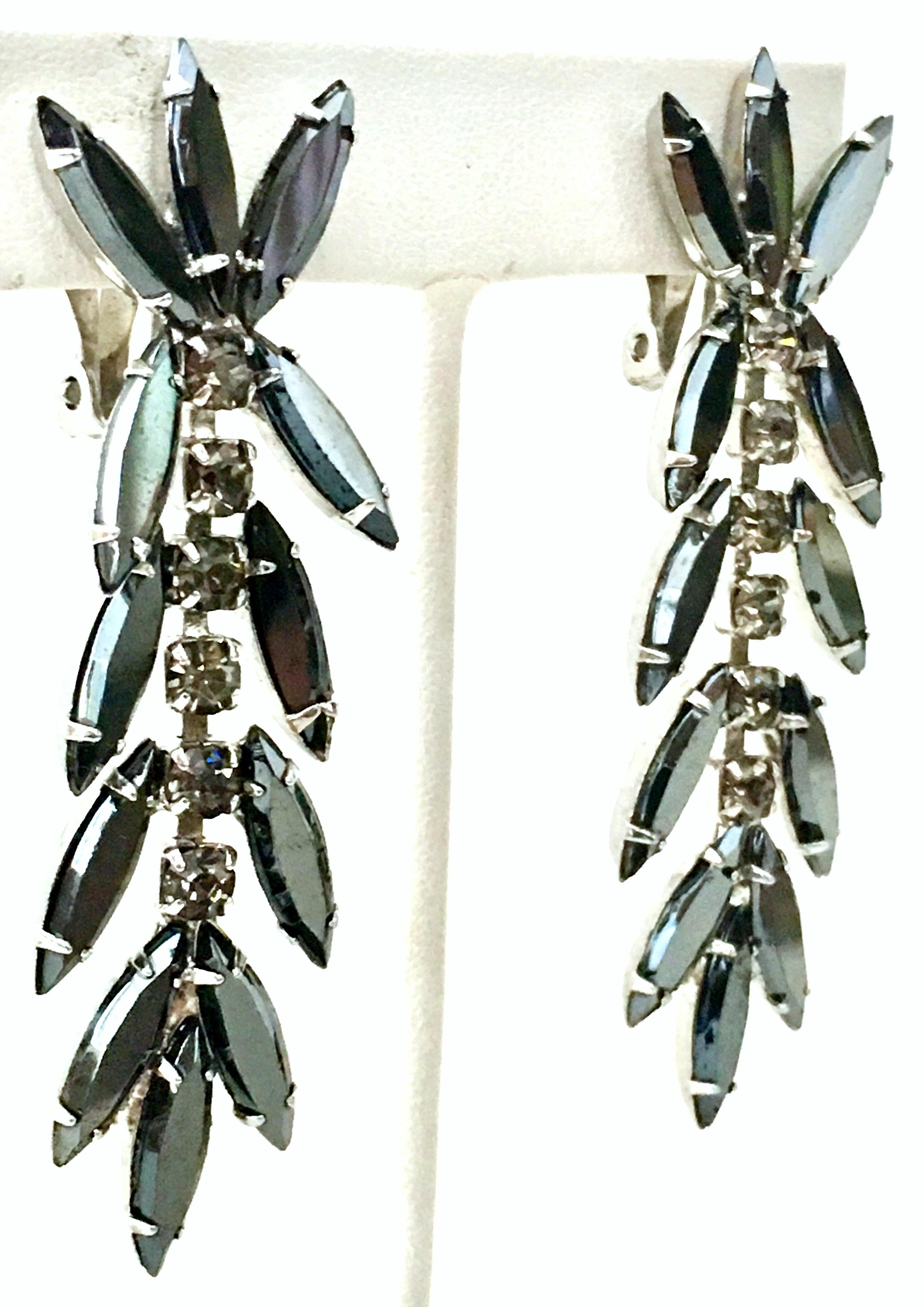 Women's or Men's 60'S Silver & Austrian Crystal Dangle Earrings By, Delizza & Elster
