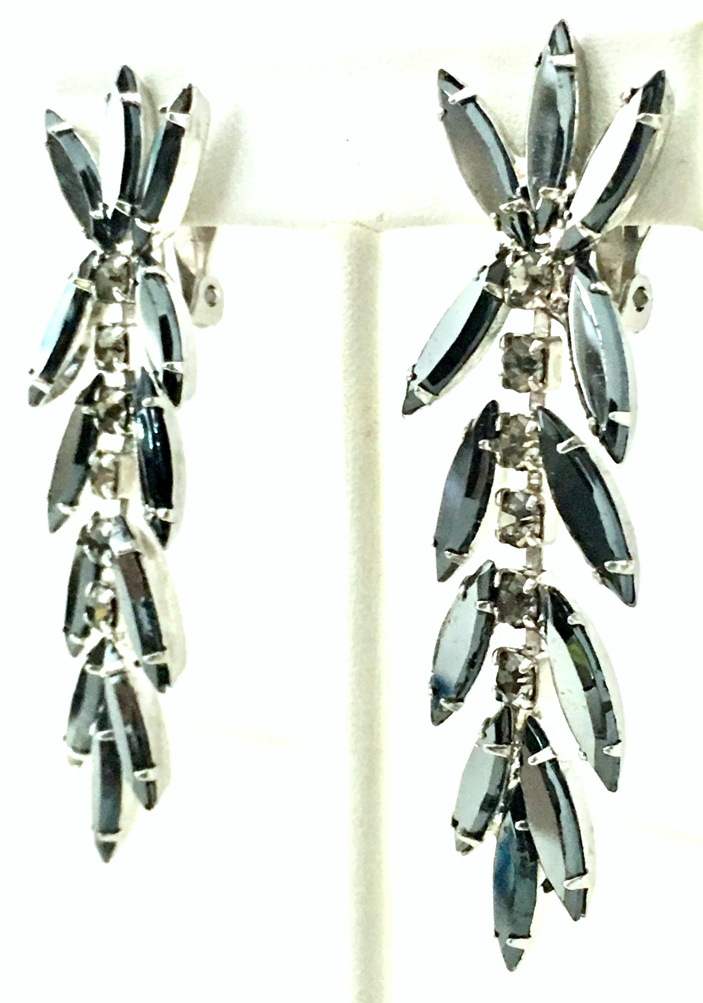 60'S Silver & Austrian Crystal Dangle Earrings By, Delizza & Elster 1