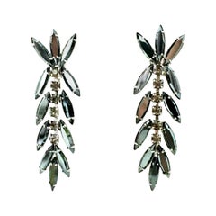 60'S Silver & Austrian Crystal Dangle Earrings By, Delizza & Elster