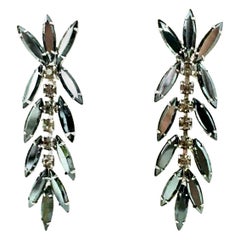 Vintage 60'S Silver & Austrian Crystal Dangle Earrings By, Delizza & Elster