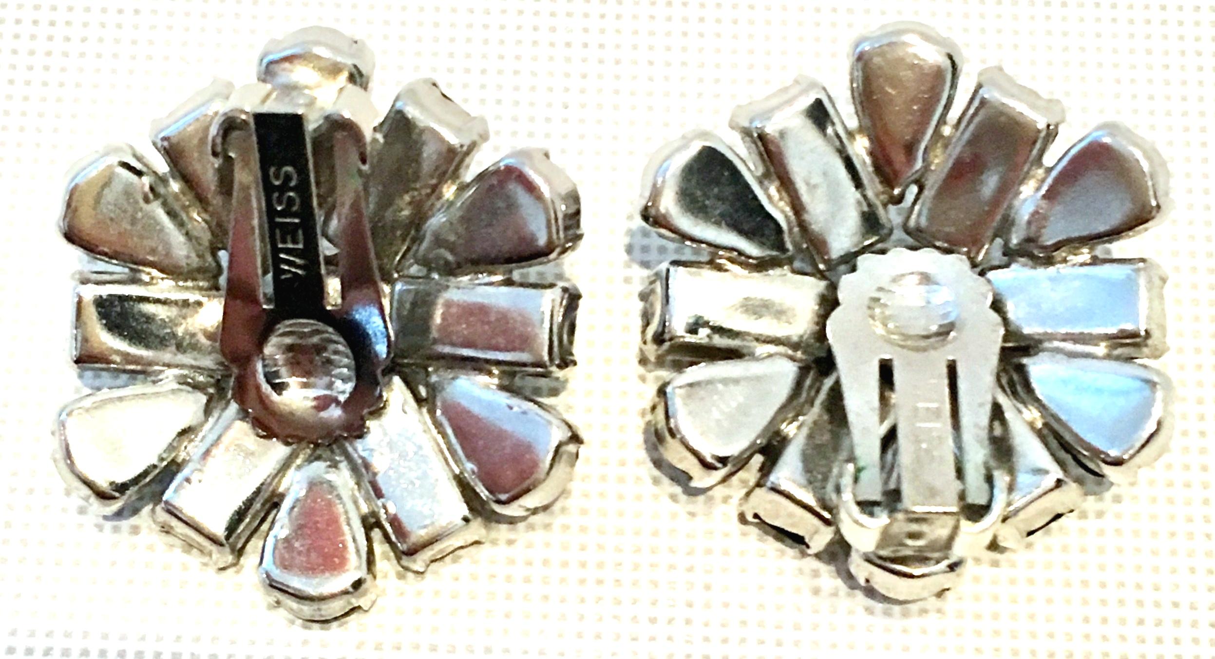60'S Silver & Black Molded Glass Abstract Flower Earrings By, Weiss For Sale 4
