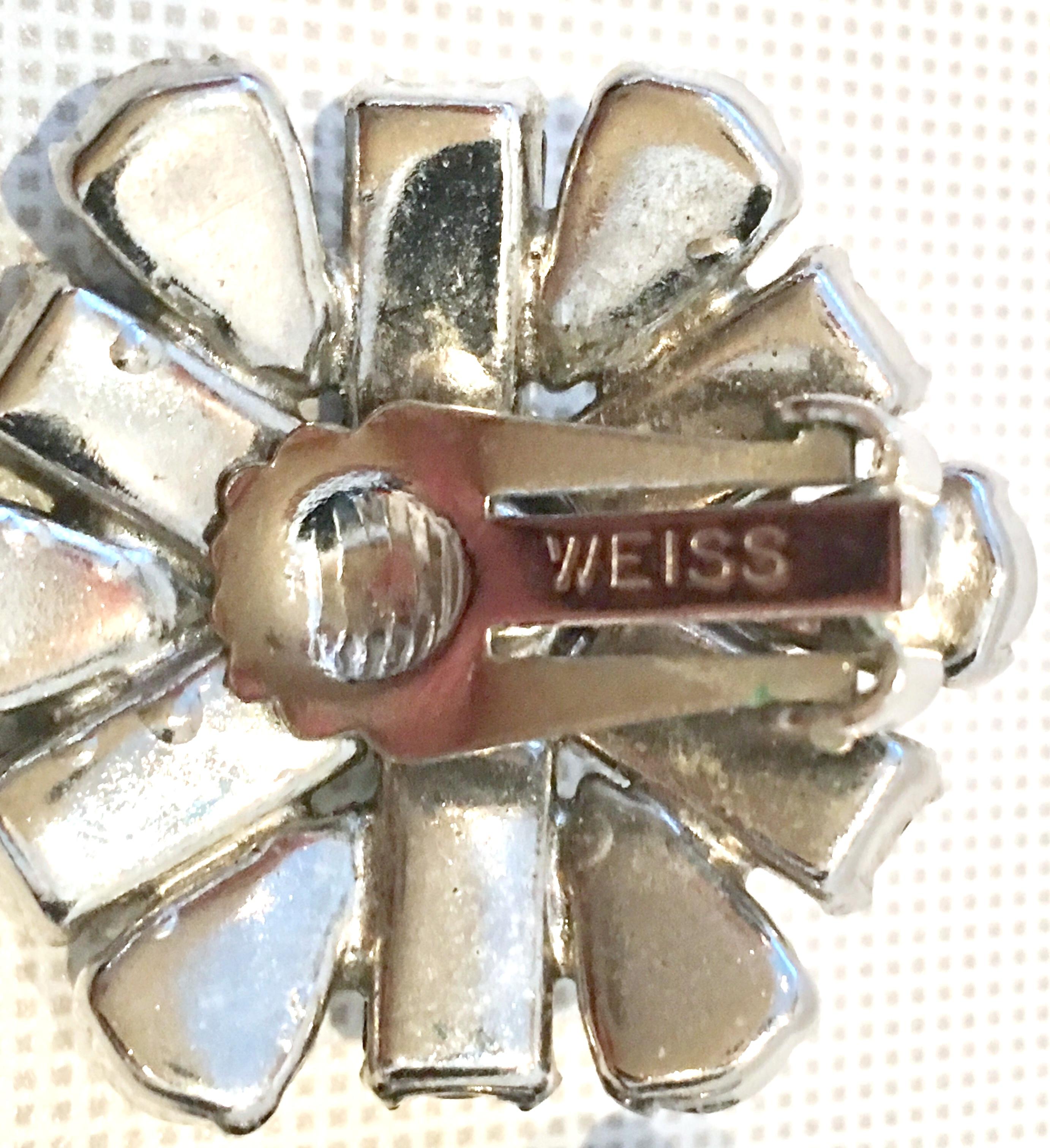 60'S Silver & Black Molded Glass Abstract Flower Earrings By, Weiss For Sale 5