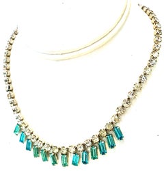 60'S Silver & Blue Sapphire Swarovski Crystal Rhineston Parure S/2 By, J Wiesner