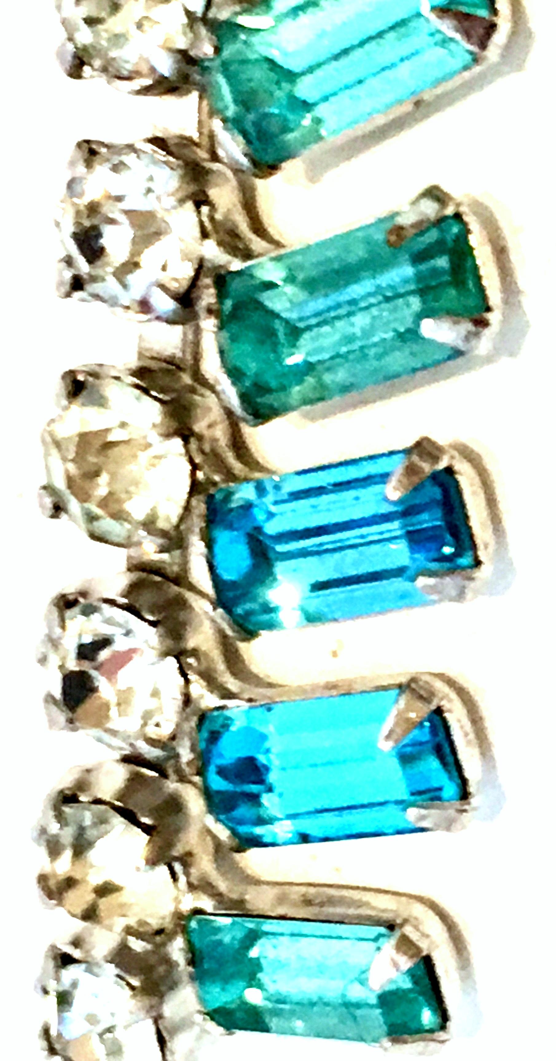 Women's or Men's 60'S Silver & Blue Sapphire Swarovski Crystal Rhineston Parure S/2 By, J Wiesner For Sale