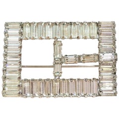 60'S Silver & Crystal Clear Swarovski Crystal "Buckle" Brooch