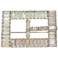 60'S Silver & Crystal Clear Swarovski Crystal "Buckle" Brooch 