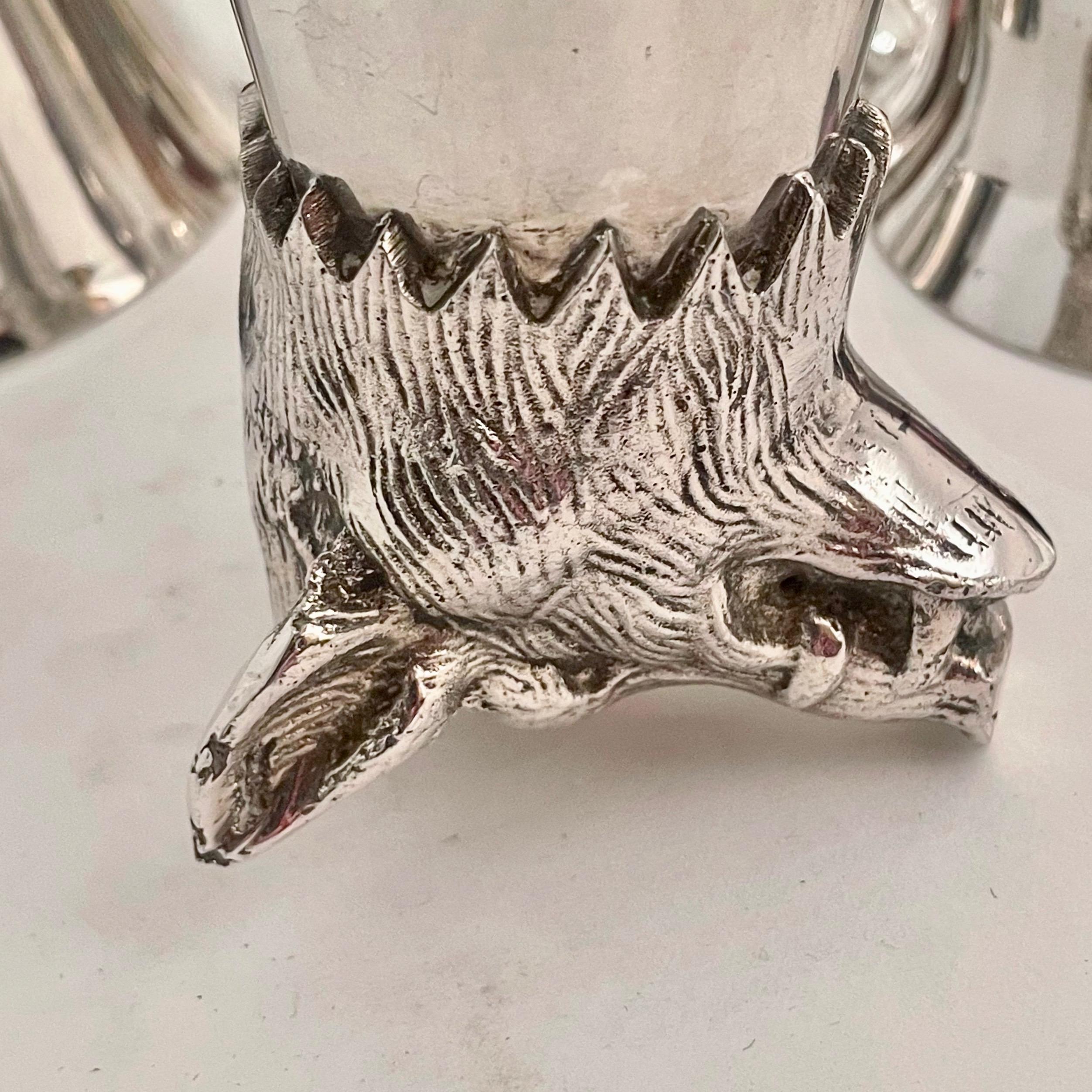 60''s versilberte Boar''s Head Cups von Valenti (Moderne der Mitte des Jahrhunderts) im Angebot