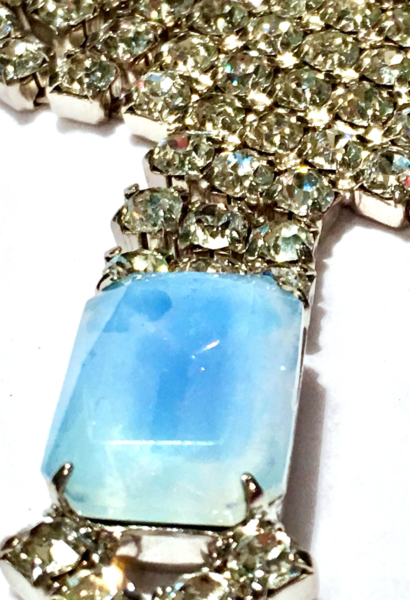 60'S Silver Swaorovski Crystal & Blue Glass Moonstone Choker Necklace 5