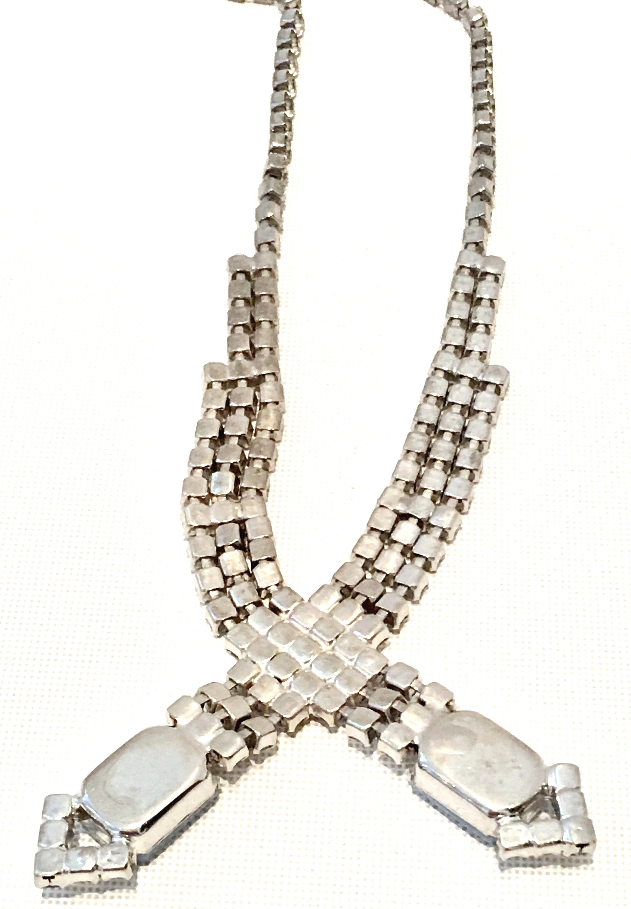60'S Silver Swaorovski Crystal & Blue Glass Moonstone Choker Necklace 8