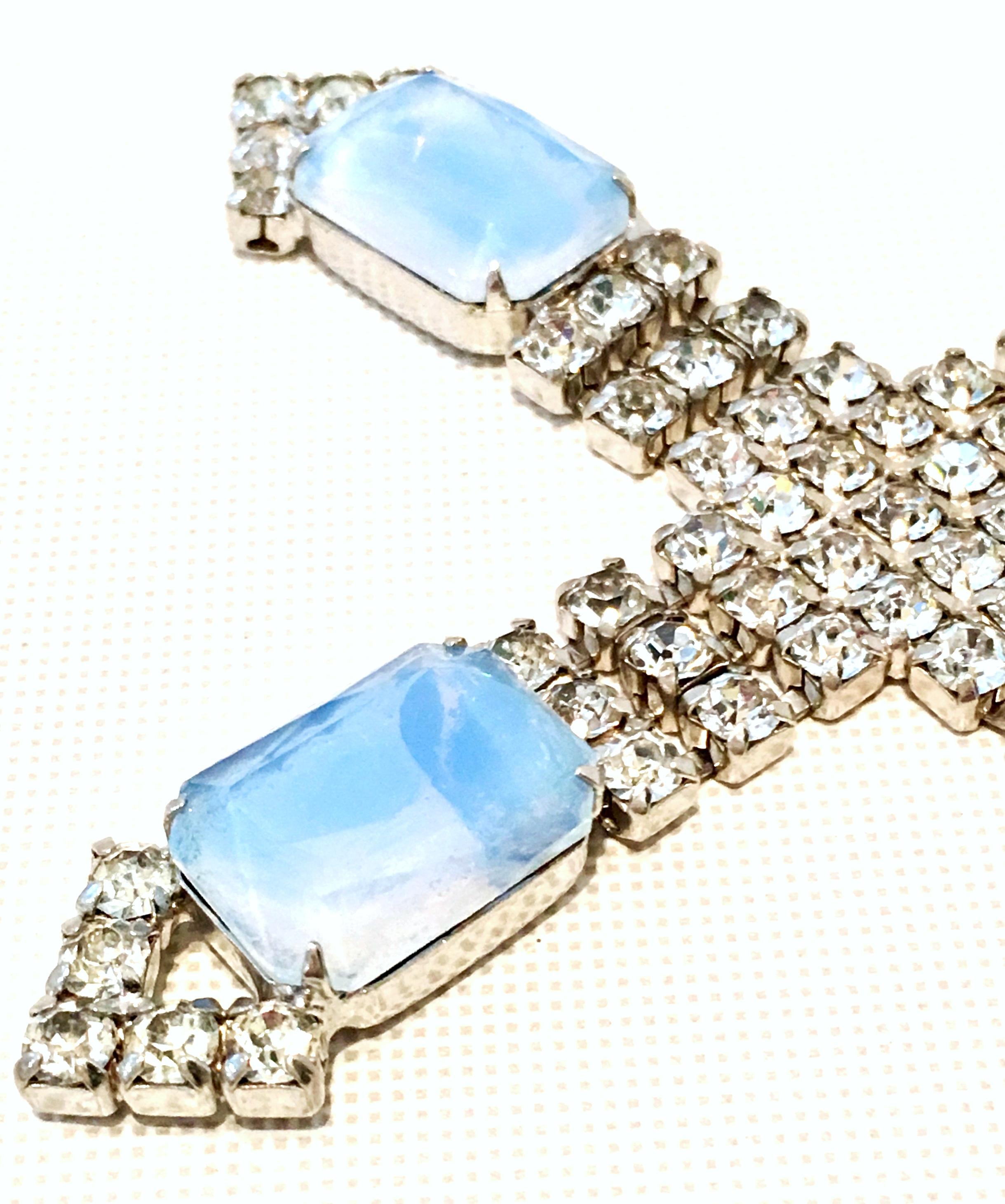 60'S Silver Swaorovski Crystal & Blue Glass Moonstone Choker Necklace 4