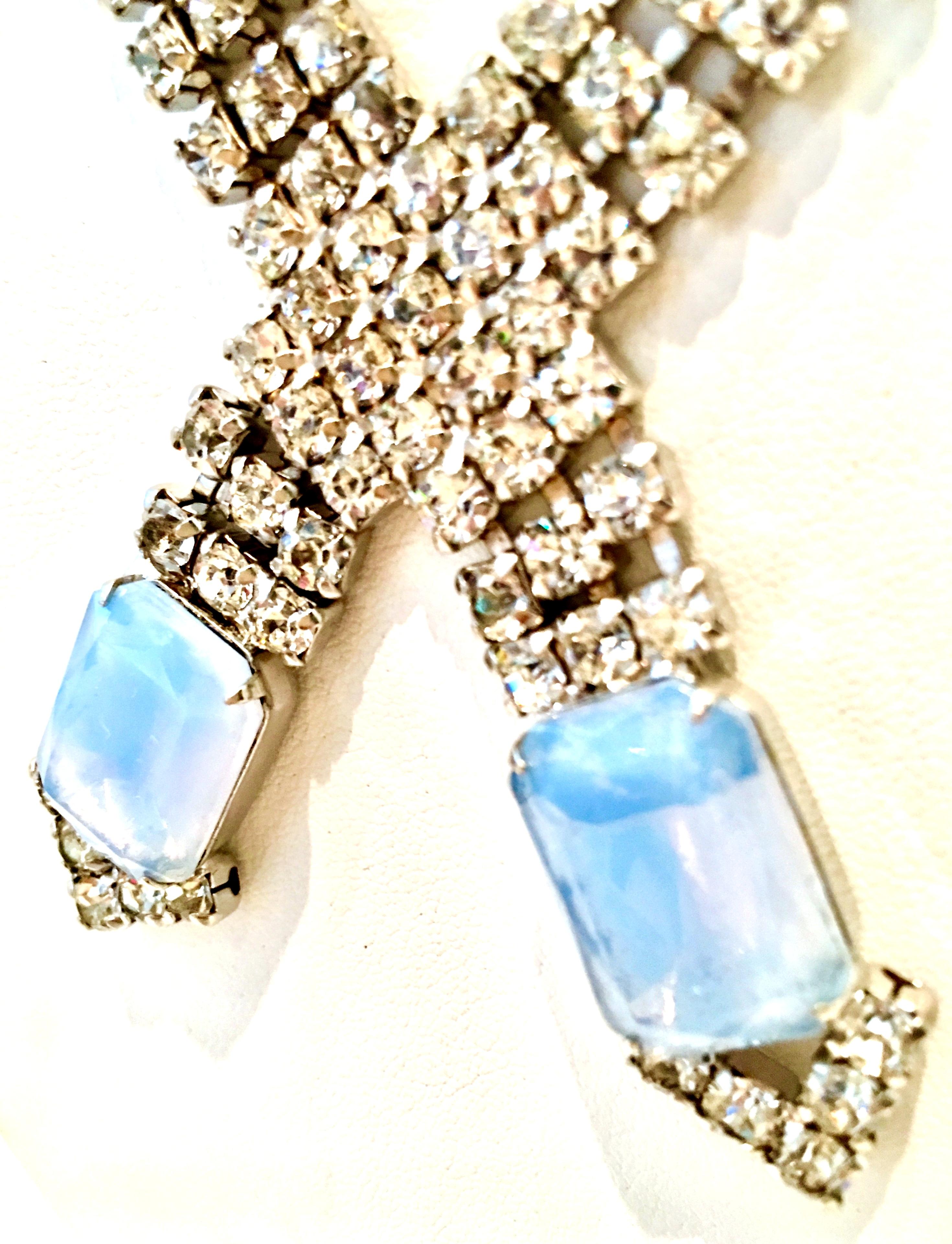 60'S Silver Swaorovski Crystal & Blue Glass Moonstone Choker Necklace 3