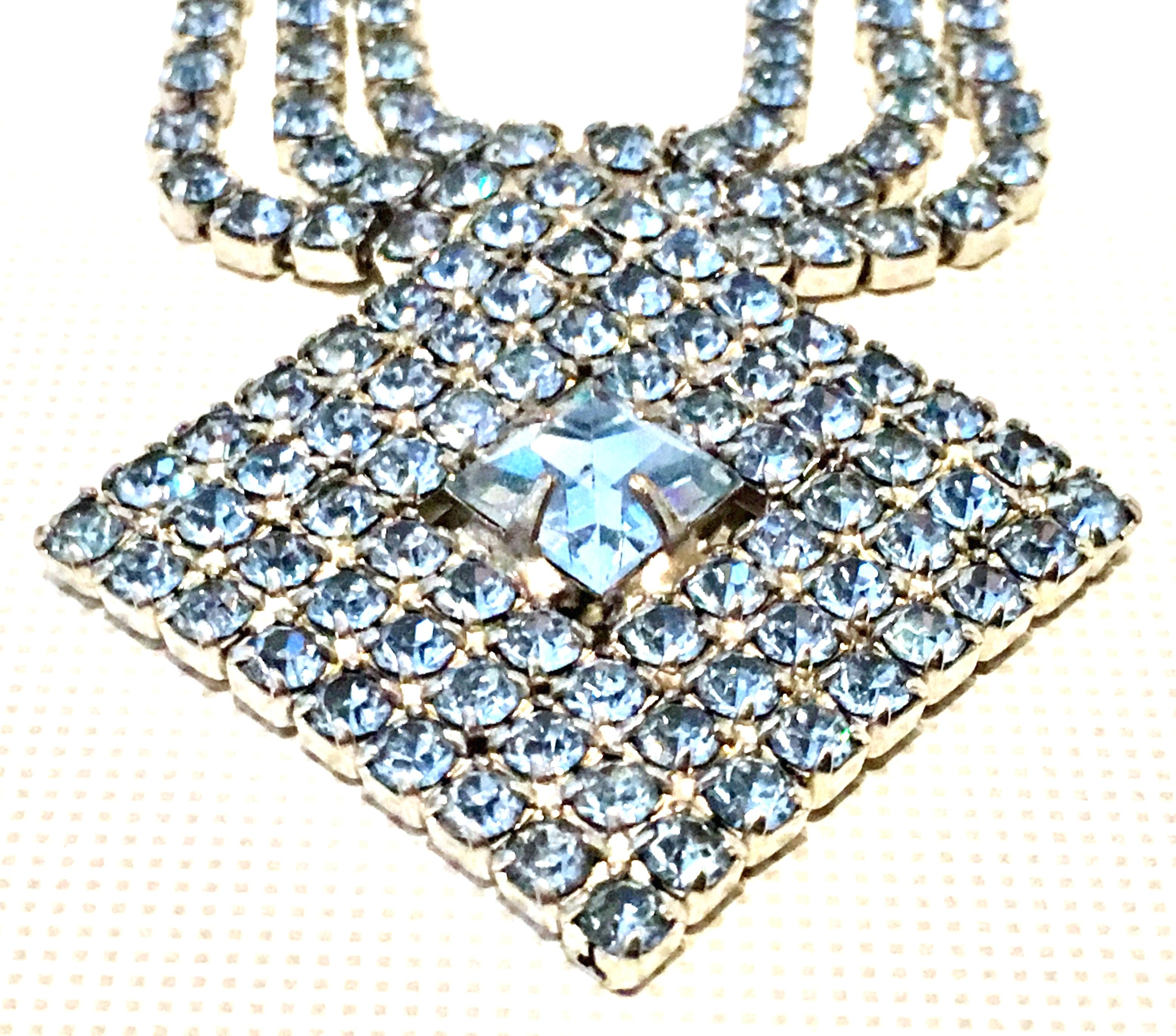 60'S Silver & Swarovski Crystal Triple Row Pendant Choker Necklace For Sale 1