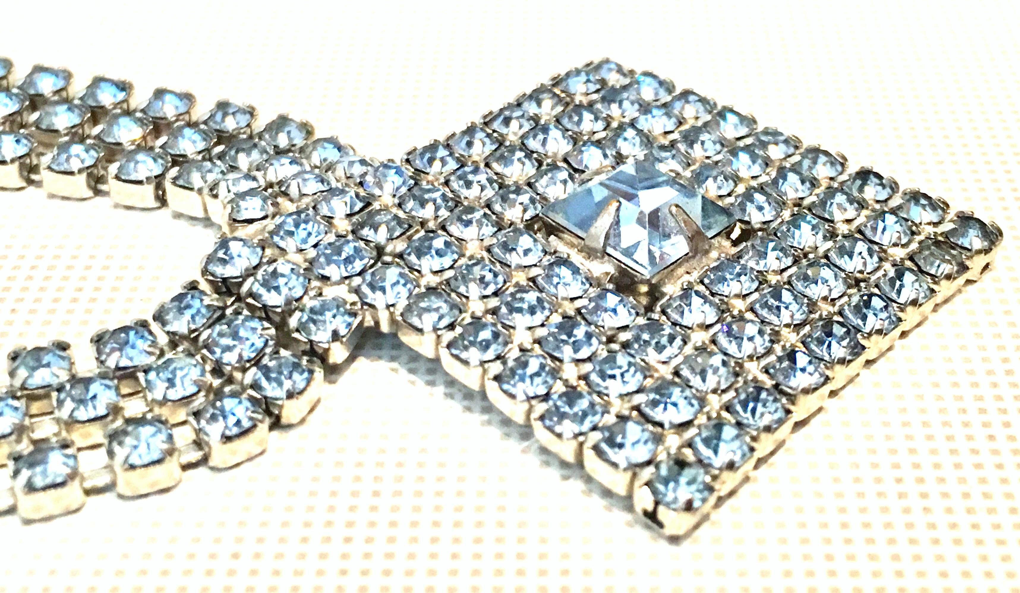 60'S Silver & Swarovski Crystal Triple Row Pendant Choker Necklace For Sale 2
