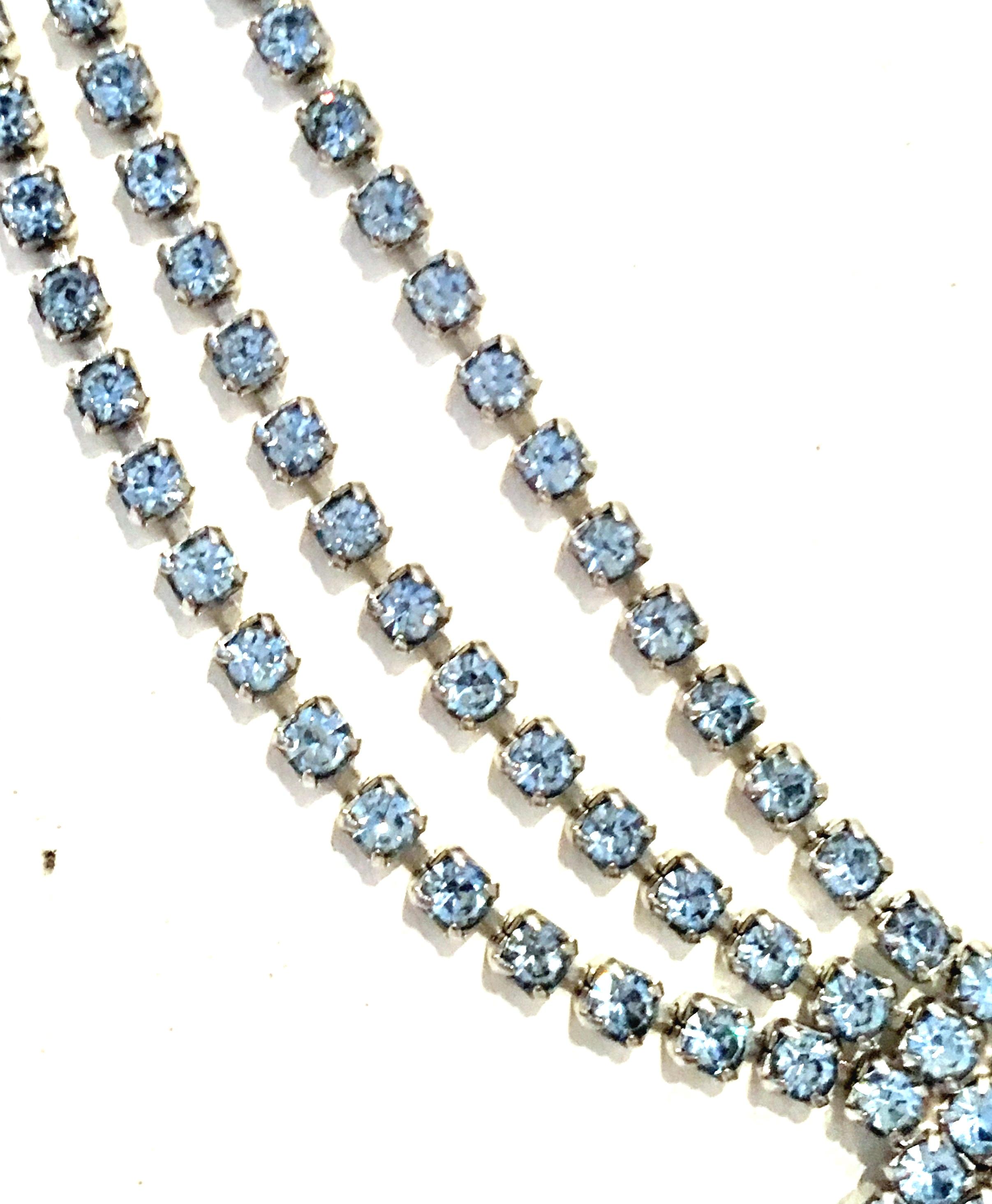60'S Silver & Swarovski Crystal Triple Row Pendant Choker Necklace For Sale 3