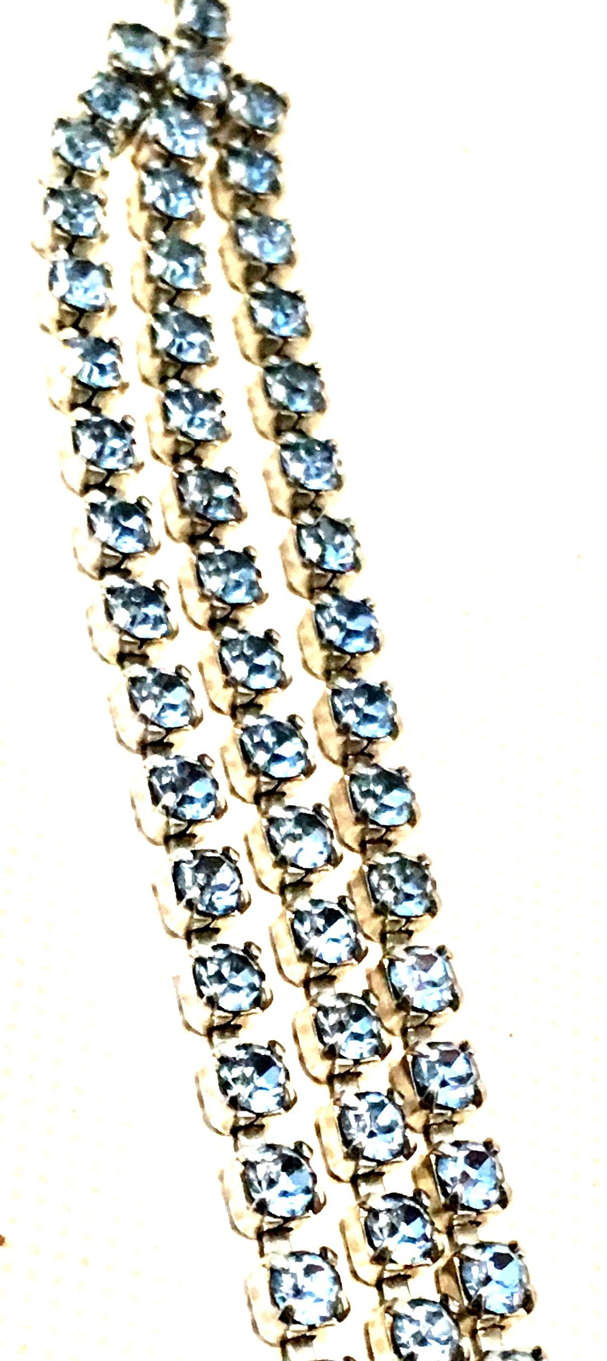 60'S Silver & Swarovski Crystal Triple Row Pendant Choker Necklace For Sale 4