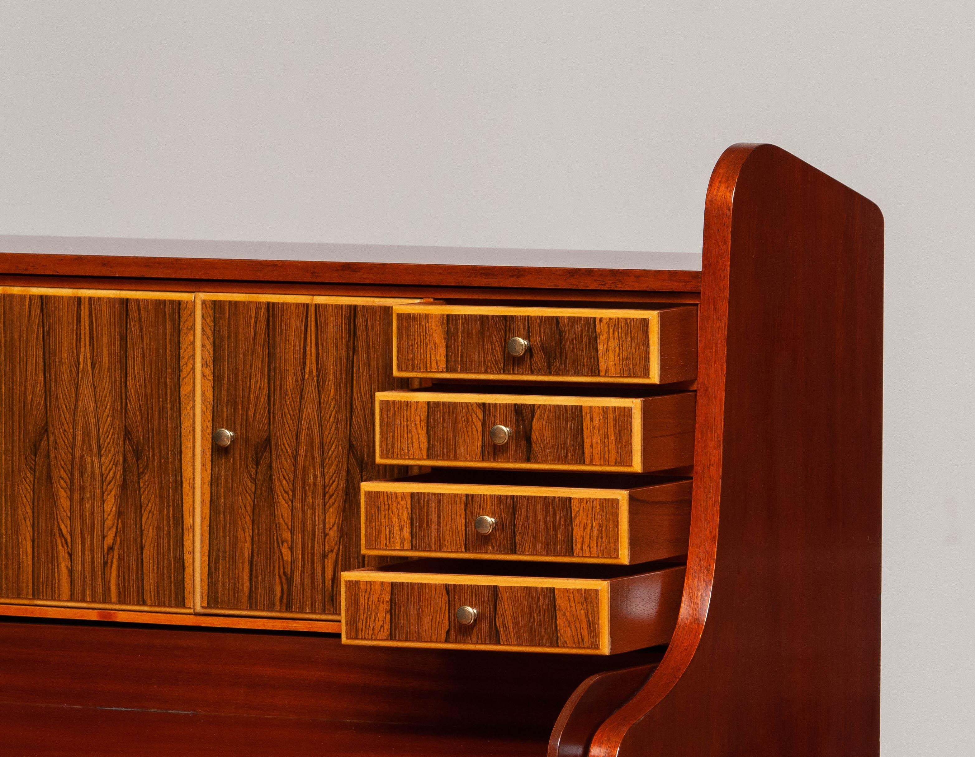 '60s Slim Leg Secrétaire / Vanity with Inlay of Elm and Walnut, Sweden For Sale 4