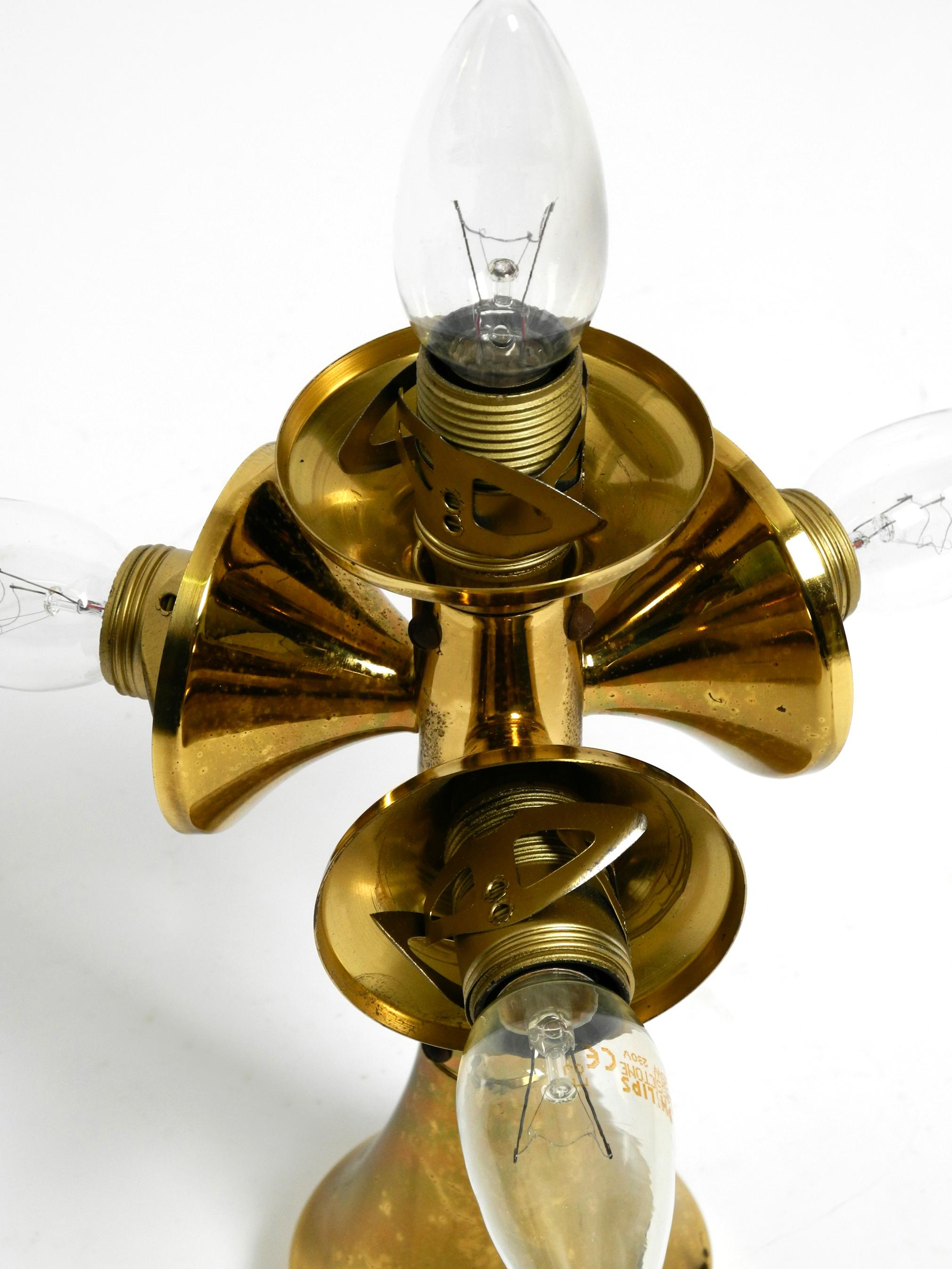 60s Space Age Kaiser Leuchten brass ceiling lamp with 4 white oval glass spheres For Sale 8