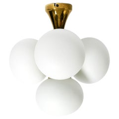 Retro 60s Space Age Kaiser Leuchten brass ceiling lamp with 4 white oval glass spheres