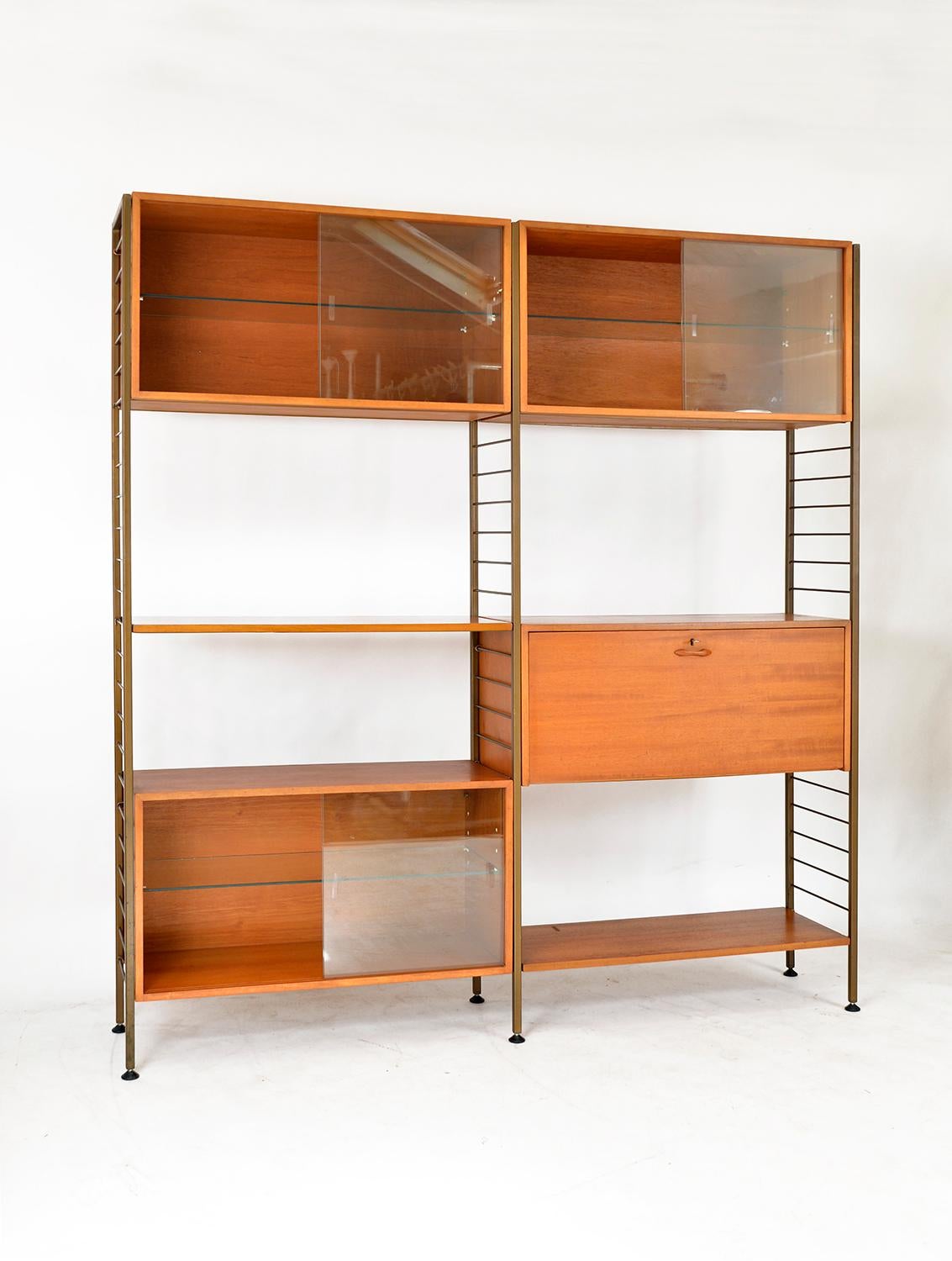 British 60s Staples Ladderax Freestanding Modular Teak Shelving System Room Divider Desk