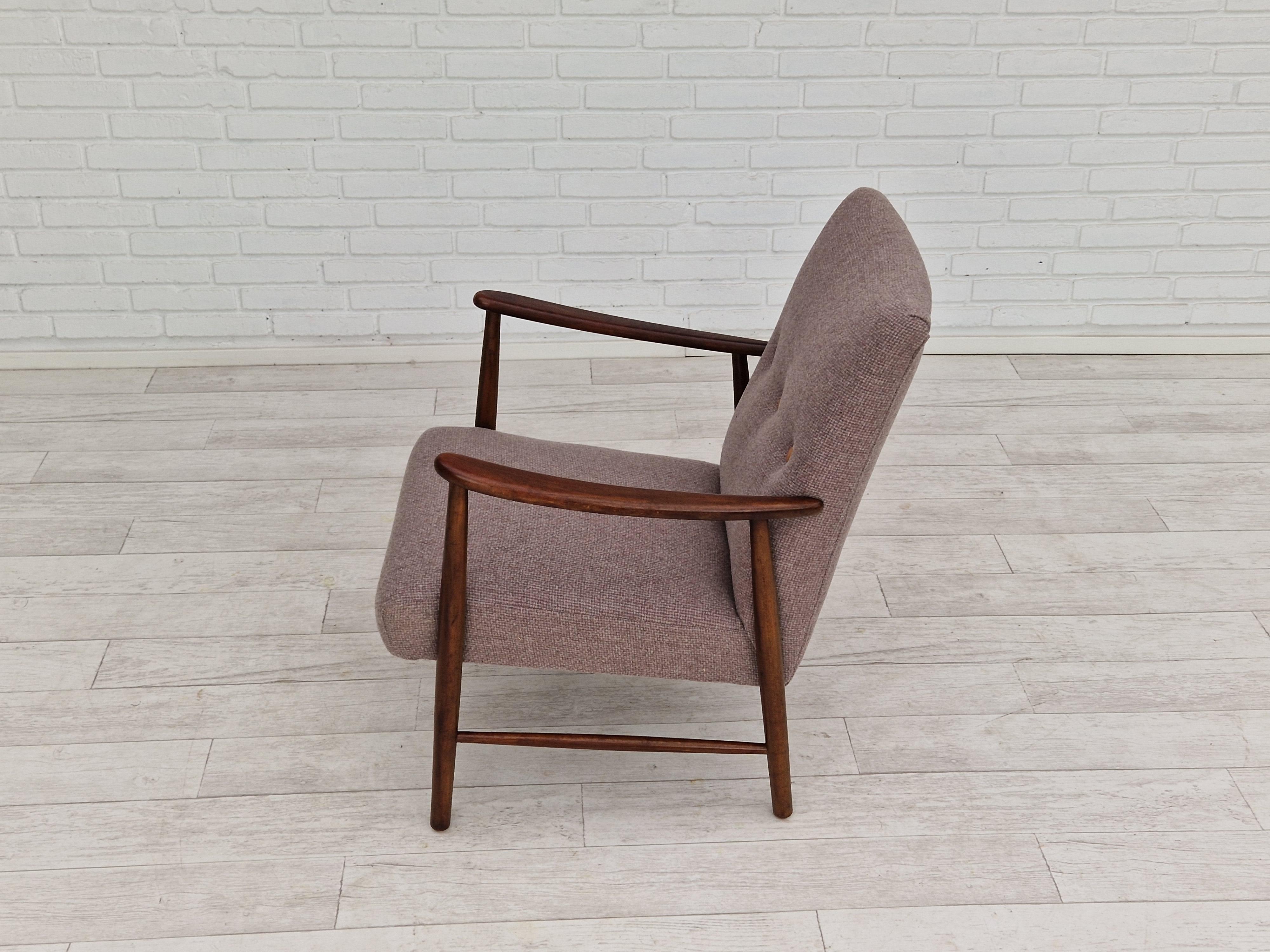 1960s, Swedish Design, Refurbished Armchair, Furniture Wool For Sale 9