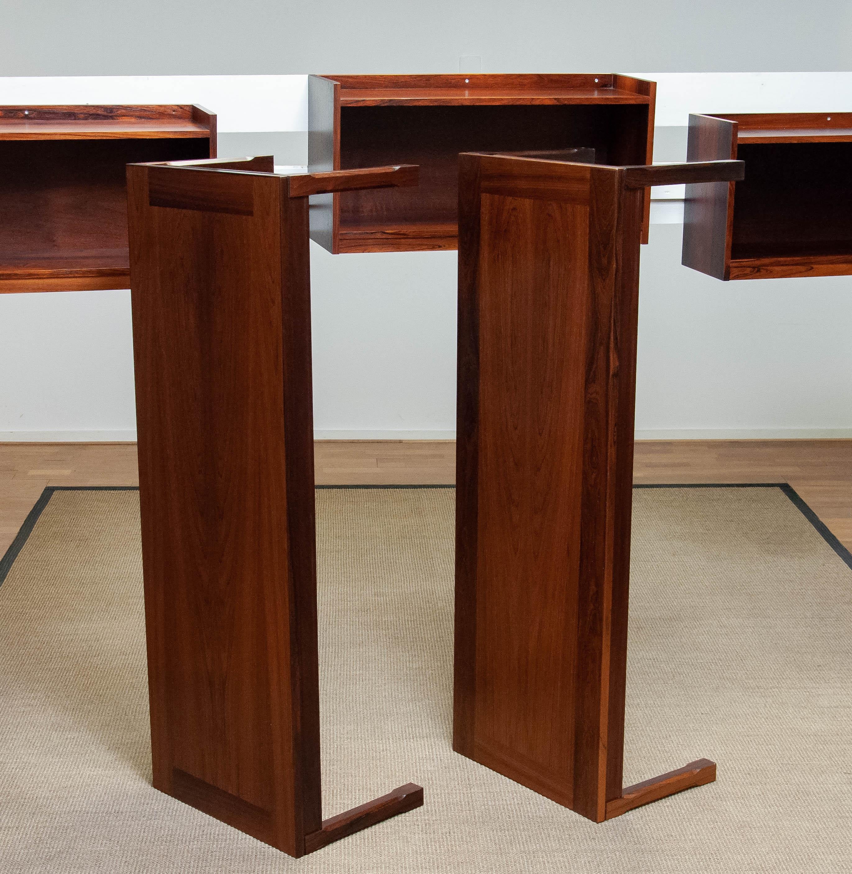 60s Hovering Rosewood Wall Mounted Cabinets Shelfs With Two Matching Side Tables For Sale 1