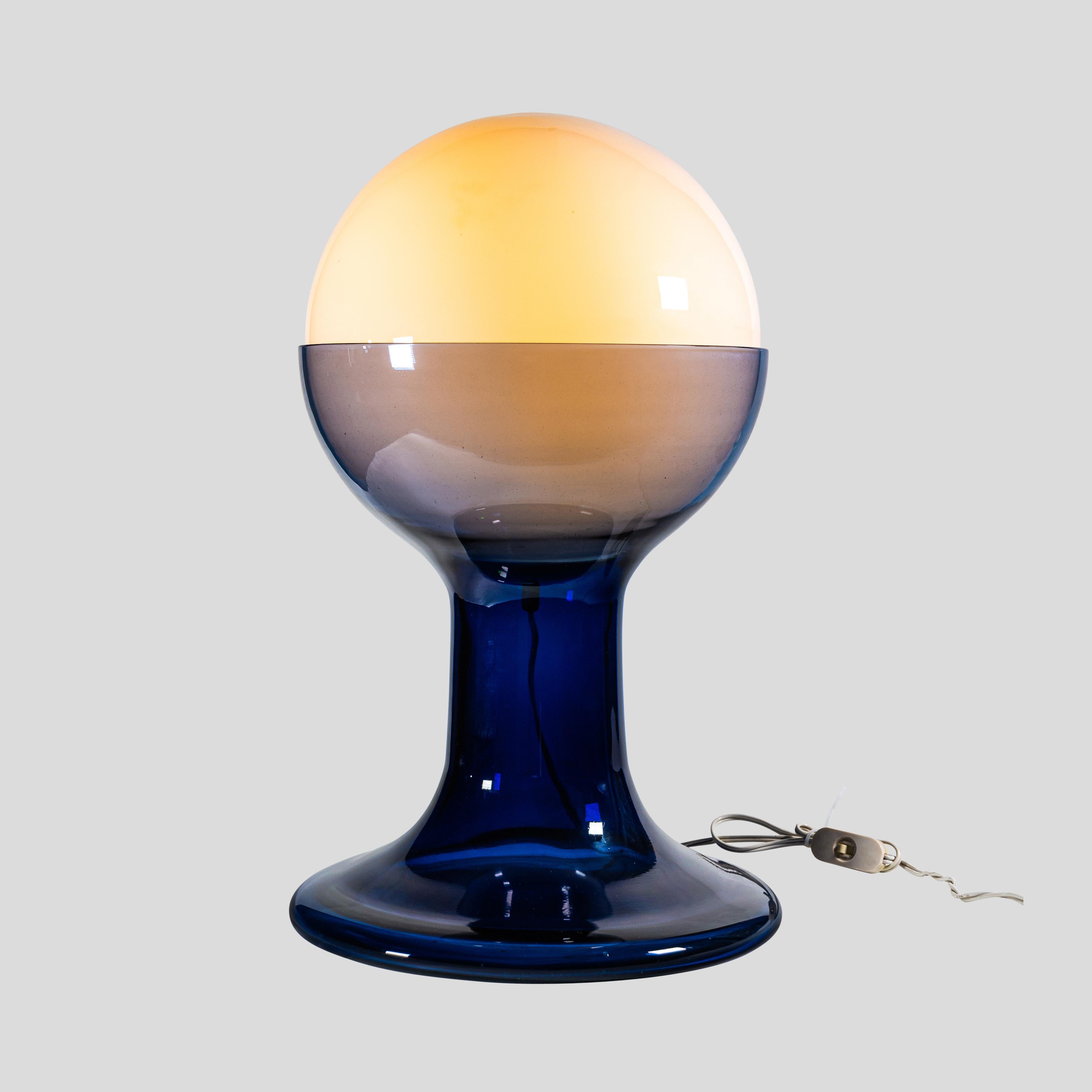 Mid-Century Modern 60s Table Lamp LT216 Italian Carlo Nason for Mazzega Blown Blue and White Glass