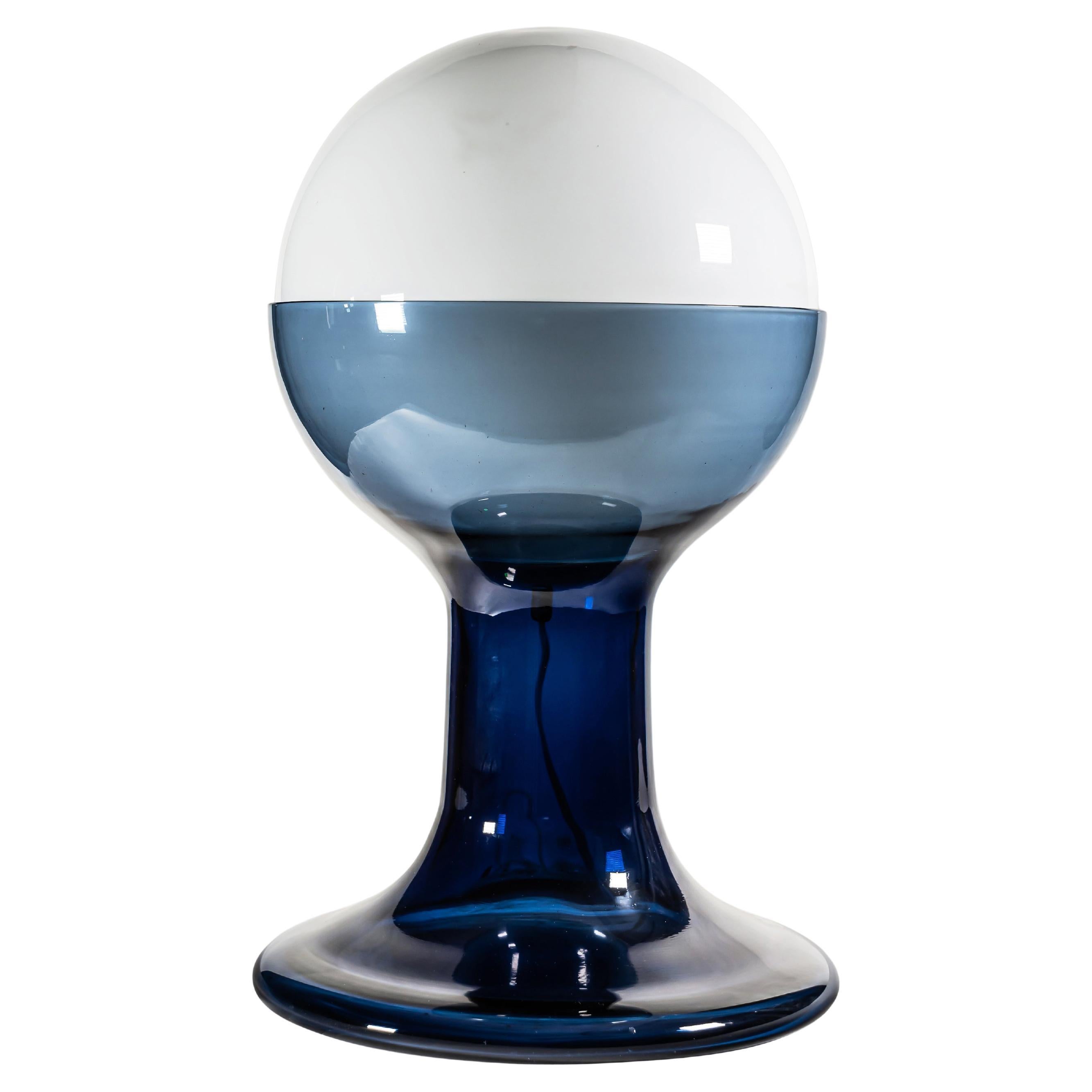 60s Table Lamp LT216 Italian Carlo Nason for Mazzega Blown Blue and White Glass