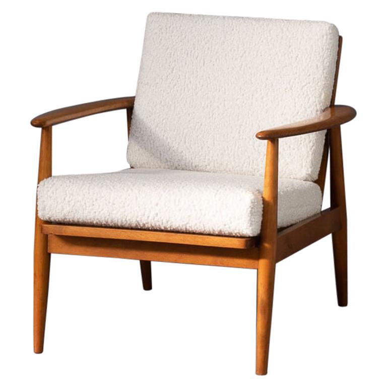 60s Teak Lounge Fauteuil with New Woolen ‘Teddy’ Fabric For Sale