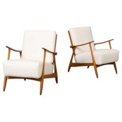60s Teak Lounge Fauteuils with New Woolen ‘Teddy’ Fabric Set/2