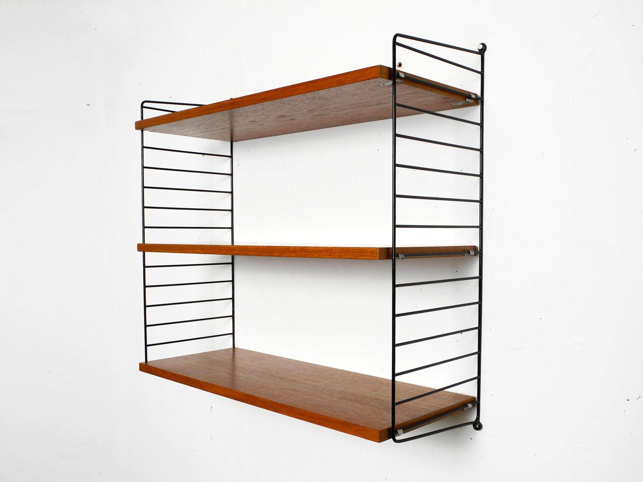 Mid-Century Modern 1960s Teak Nisse Strinning Wall Hanging Shelf with 3 Shelves