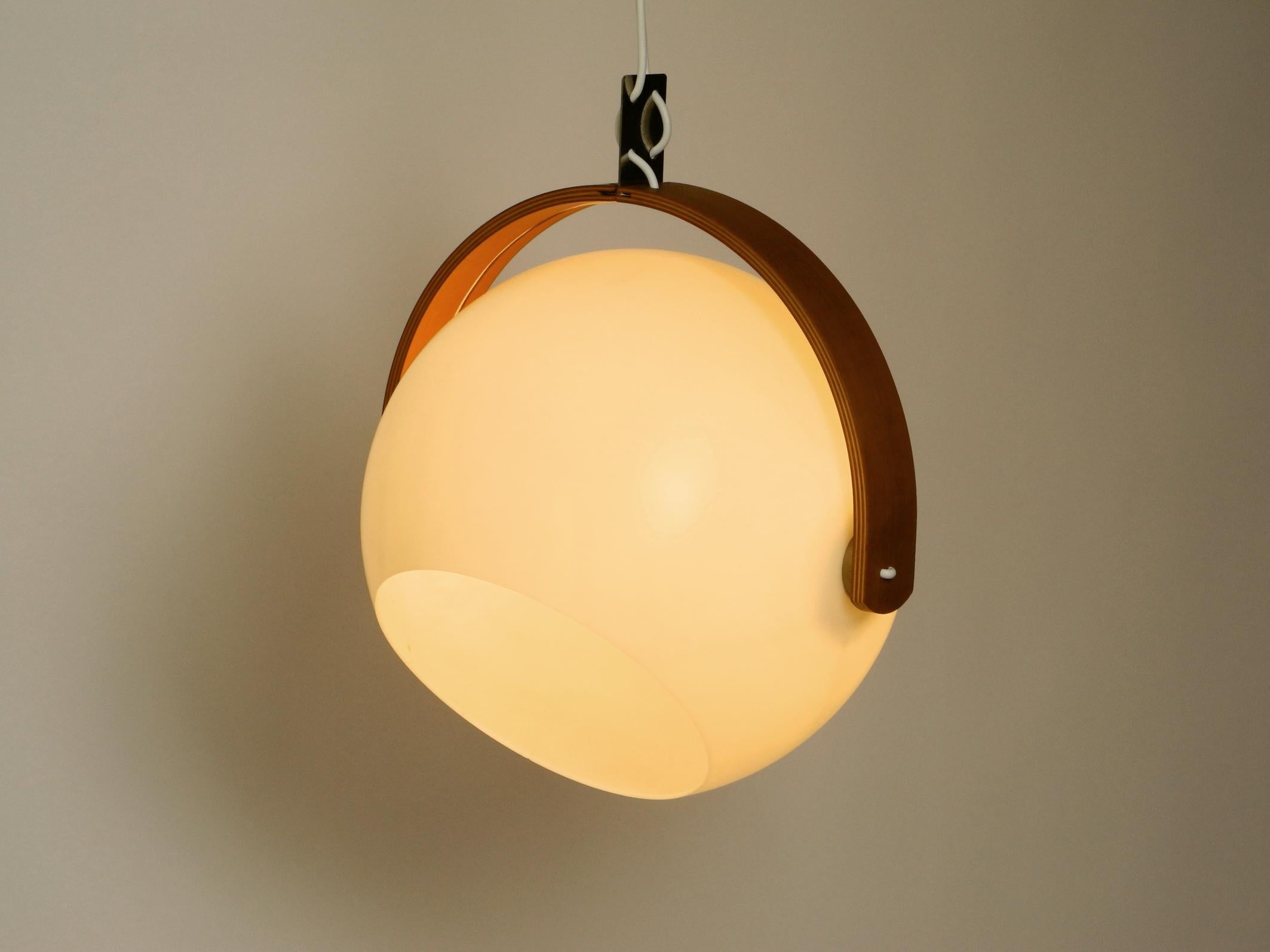 60s Temde Space Age pendant lamp with teak plywood and a sperical lampshade For Sale 5