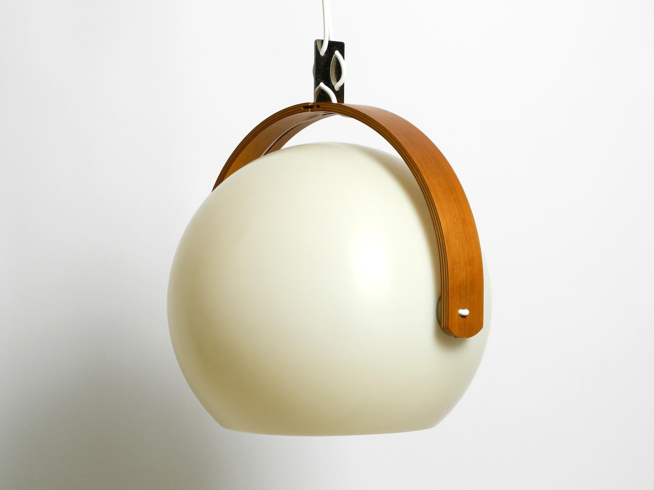 60s Temde Space Age pendant lamp with teak plywood and a sperical lampshade For Sale 6