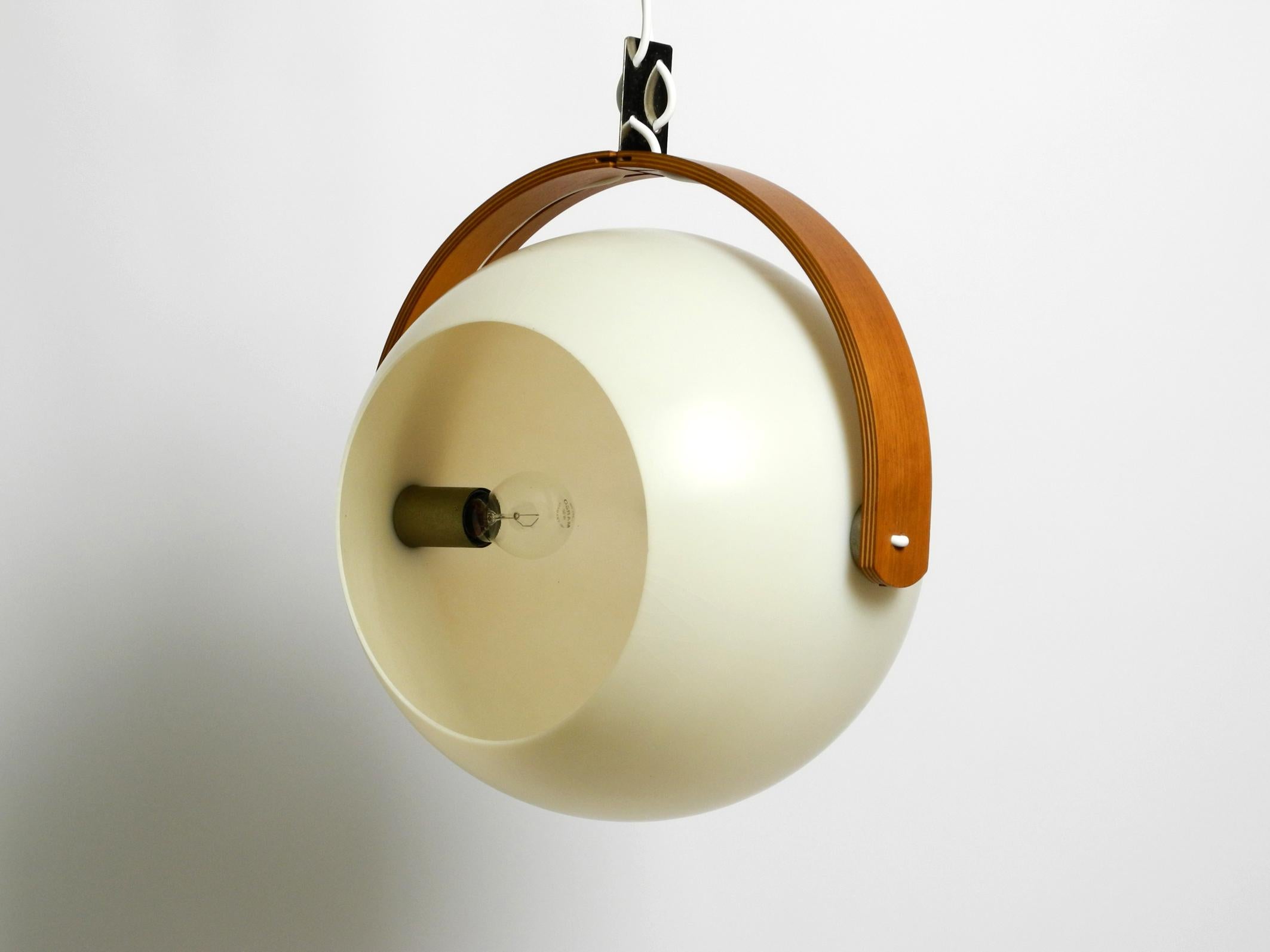 60s Temde Space Age pendant lamp with teak plywood and a sperical lampshade For Sale 7